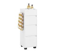 SoBuy Narrow Bathroom Cabinet with 3 Drawers & 4 Compartments 30cm Wide | Bathroom Storage Unit with Flexible Towel Holder Installation, Compact Cabinet for Small Spaces, White, 30x90x30cm, BZR29-W