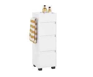 SoBuy Narrow Bathroom Cabinet with 3 Drawers & 4 Compartments 30cm Wide | Bathroom Storage Unit with Flexible Towel Holder Installation, Compact Cabinet for Small Spaces, White, 30x90x30cm, BZR29-W