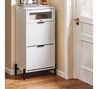 Sobuy Fsb95-W, Shoe Cabinet Shoe Storage Cupboard With 2 Flip-Drawers And 1 Glass Door, White