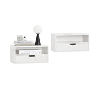 SoBuy NKD03-Wx2, Set of 2 Floating Bedside Table - Space-Saving Wall Shelf with Drawer & Open Shelf, Wall-Mounted Nightstand for Bedroom, W45 x D25