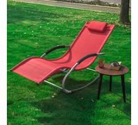 Sobuy Ogs28-R, Outdoor Garden Rocking Sun Lounger Recliner Relaxing Chair With Headrest And Side Bag, Red,w147Xd63Xh85