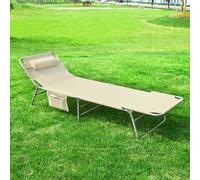 Sobuy Ogs35-Mi, Textilene Reclining Folding Chair, Adjustable Back Camping Chair Sunlounger, Beige,w193Xd56Xh81