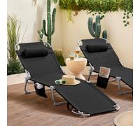 Sobuy Ogs35-Schx2, Set Of 2 Textilene Reclining Folding Chair, Adjustable Back Camping Chair, Black,w193Xd56Xh81