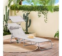 Sobuy Ogs48-Mi, Folding Chair Sun Lounger With Adjustable Sun Shade And Backrest, Beige,cream,w193Xd55.5Xh103