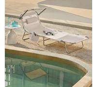 Sobuy Ogs48-Mix2, Set Of 2 Outdoor Garden Beach Folding Chair Sun Lounger With Adjustable Sun Shade And Backrest, Beige