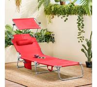 Sobuy Ogs48-R, Folding Chair Sun Lounger With Adjustable Sun Shade And Backrest, Red,w193Xd55.5Xh103