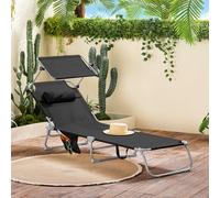 Sobuy Ogs48-Sch, Folding Chair Sun Lounger With Adjustable Sun Shade And Backrest, Black,w193Xd55.5Xh103