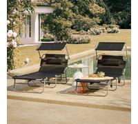 Sobuy Ogs48-Schx2, Set Of 2 Outdoor Garden Beach Folding Chair Sun Lounger With Adjustable Sun Shade And Backrest, Black