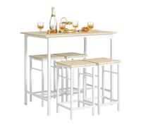 SoBuy OGT11-WN Bar Set: 1 Bar Table + 4 Stools, MDF Wood-Effect, White Powder-Coated Steel Frame, 5-Piece Dining Set