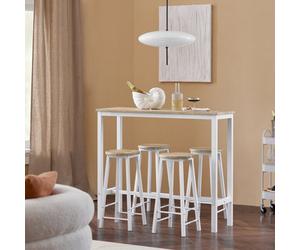 Sobuy Ogt22-Nw, Breakfast Bar And Stools Set 5-Piece Kitchen Dining Set With High Table & 4 Stools,w120Xd40Xh100