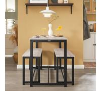 Sobuy Ogt25-Hn,dining Set Table And 2 Benches Modern Industrial Design 3 Piece,neutral,w110Xd58Xh74