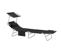 Sobuy Outdoor Folding Chair Set Of 2 Sun Lounger With Adjustable Sun Shade And Backrest Black