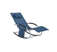 Sobuy Outdoor Garden Rocking Sun Lounger Recliner Chair With Headrest And Side Storage Bag Dark Blue