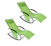 Sobuy Ogs28-Grx2, Set Of 2 Outdoor Garden Rocking Sun Lounger Recliner Relaxing Chair With Headrest And Side Bag, Green