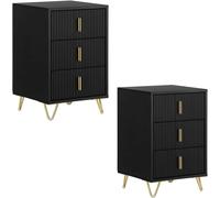 Set Of 2 Bedside Tables Side Table Nightstand With 3 Drawers Black,sobuy Fbt115-L-Schx2