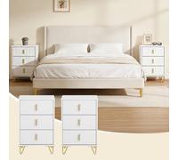 Set Of 2 Bedside Tables Side Table Nightstand With 3 Drawers White,sobuy Fbt115-L-Wx2
