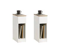 SoBuy Set of 2 Slim Bedside Table - Open Shelf & Drawer - Modern in White SoBuy White