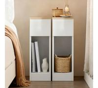 Sobuy Set Of 2 Slim Bedside Tables With Drawerand Open Shelf, White And Natural Wood Top, W20 X D35 X H60Cm