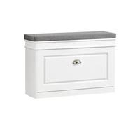 Shoe Storage Bench with Seat Cushion - Narrow Shoe Cabinet with Flip Drawer, 2-Tier Rack, 150kg Load - Compact Hallway Storage Unit for Small Spaces White FSR82-L-W
