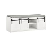 SoBuy Hallway Storage Bench Shoe Bench Shoe Rack Shoe Cabinet with 3 Sliding Doors and Seat Cushion,FSR133-W White