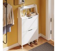 Sobuy Shoe Cabinet Storage 8 Pairs With 2 Flip Doors, Open Top Shelf & Hooks 23.6X7.5X46.9 Inch Fsr221-W - White