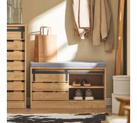 SoBuy Shoe Cabinet with Seat - Sliding Barn Doors - Vintage Industrial in Light Oak SoBuy Light Oak