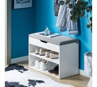 SoBuy White Wood 2 Tiers Shoe Storage Bench Cabinet with Padded Seat,FSR25-HG,UK