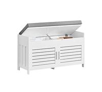 SoBuy Shoe Rack Shoe Storage Bench with Folding Padded Seat - Adjustable Storage Shelves - Ideal for Entryway, Hallway, Bedroom - Modern Design, White, 90x33x50cm, 100kg Capacity, FSR102-W