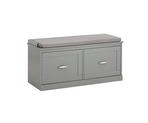 SoBuy Shoe Storage Bench 98cm with Seat Cushion & 2 Tier Rack for Hallway | Wooden Shoe Rack with 150kg Load Capacity & Removable Shelves for Shoes, Hats & Clothes, Grey, 98x37x49cm, FSR131-HG