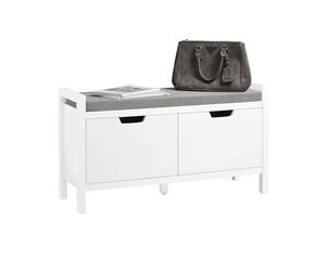 SoBuy Shoe Storage Bench Shoe Rack with Seat Cushion & Double Doors & Hidden Compartment - Ideal Hallway Bench for Small Spaces - White, W91 x D30 x H50cm, FSR63-II-W