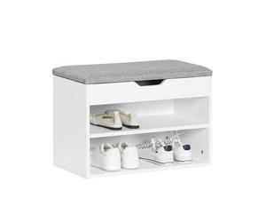 SoBuy Shoe Storage Bench Shoe Rack with Seat - Padded Folding Cushion, Hallway Storage Unit with 2 Tiers, Grey, 60x30x48cm, Max Load 150kg FSR25-HG