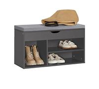 SoBuy Shoe Storage Bench with Padded Seat, Flip Top & 3 Open Compartments for Hallway Entryway, Wooden Shoe Rack with Seat, Dark Grey, 80x30x46cm, Load 120kg - FSR102-W