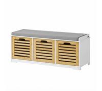 SoBuy Shoe Storage Bench with Seat Cushion, 3 Drawers, White - FSR23-WN