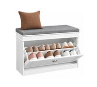 SoBuy Shoe Storage Bench with Seat Cushion & Flip Drawer 75cm wide Hallway | Narrow shoe storage cabinet with 2-tier rack & 2 adjustable height shelves for small spaces, white, 75x24x51 cm, FSR82-L-W