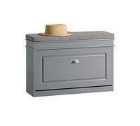 SoBuy Shoe Storage Bench with Seat Cushion - Narrow Shoe Cabinet with Flip Drawer, 2-Tier Rack, 150kg Load - Compact Hallway Storage Unit for Small Spaces Grey W75 x D24 x H51cm FSR82-L-HG