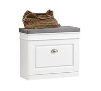 SoBuy Shoe Storage Bench with Seat Cushion - Narrow Shoe Cabinet with Flip Drawer, 2-Tier Rack, 150kg Load - Compact Hallway Storage Unit for Small Spaces White FSR82-K-W