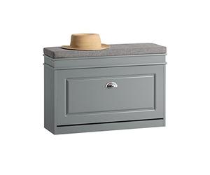 SoBuy Shoe Storage Bench with Seat Cushion - Narrow Shoe Cabinet with Flip Drawer, 2-Tier Rack, 150kg Load - Compact Hallway Storage Unit for Small Spaces Grey W75 x D24 x H51cm FSR82-L-HG