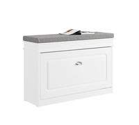 SoBuy Shoe Storage Bench with Seat Cushion - Narrow Shoe Rack with Flip Drawer, 2-Tier Rack - Compact Hallway Storage Unit for Small Spaces White 75x24x51cm FSR82-L-W