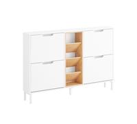 SoBuy Shoe Storage Cabinet, 4 Drawers & 3 Shelves, White & Bamboo