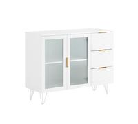 Sobuy Sideboard Storage Cabinet With Glass Doors And Drawers For Kitchen Dining Living Room White