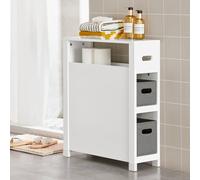 SoBuy BZR83-W,Narrow Bathroom Cabinet Storage Cabinet Bathroom Toilet Paper Roll Holder with 2 Fabric Baskets White 20x60x70cm