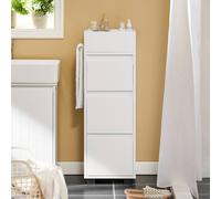 SoBuy Bathroom Cabinet - Narrow Bathroom Storage Unit with 3 Drawers, 4 Compartments, Towel Rack - Compact Drawer Cabinet for Toilets and Small Space in MDF, White, 30x90x30 cm, BZR29-W