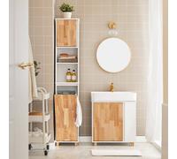 SoBuy Slim Bathroom Tall Cabinet - Fold-Down Laundry Hamper in White SoBuy White