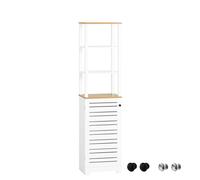 SoBuy Slim Bathroom Tall Cabinet - Slatted Door & Open Shelves - Modern in White SoBuy White