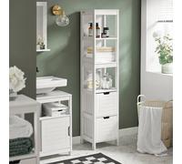 SoBuy Slim Bathroom Tall Storage Cabinet - 3-Tier Shelves 2 Drawers - H144cm in White SoBuy White