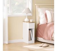 SoBuy Slim Bedside Table - Open Shelf & Drawer - Modern in Cool White SoBuy Cool White