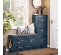 Sobuy Fsr64-B, Shoe Storage Bench With Seat Cushion 2 Flip-Drawer Hallway Shoe Rack Organizer,,blue,w104.5Xd24Xh52