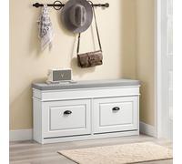 Shoe Cabinet Storage Bench Hallway Narrow Shoe Rack With Seat Cushion 2 Flip Doors, Vintage White,sobuy Fsr64-Wg