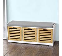 SoBuy Slim Entrance Shoe Bench - 3-Compartment Storage Scandi in White SoBuy White