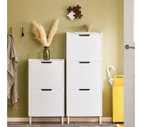 Sobuy Fsr177-W, Shoe Cabinet Storage Organizer With 2 Flip Drawers,white,w50.5Xd19Xh91